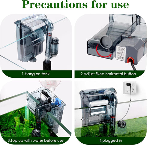 AQQA Aquariums Power Filter 74GPH, External Hang On Fish Tank Sponge Filter with Surface Skimmer