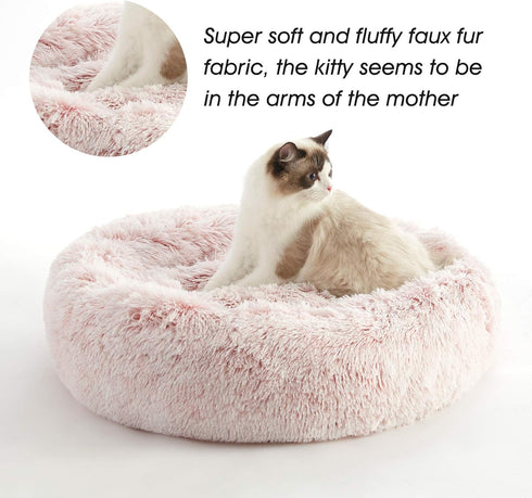 WESTERN HOME WH Calming Dog & Cat Bed, Cozy Soft Round Donut Cuddler, Fluffy Faux Fur Cushion for Small Medium Pets