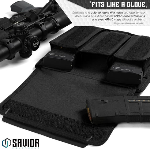 Savior Equipment Mag Buddy 2-Pack Tactical Triple Rifle Mag Pouch, Long Gun Carbine Magazine Organizer & Carrier