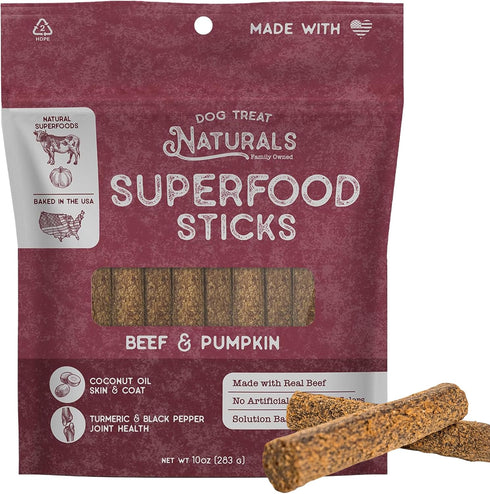 Dog Treat Naturals Superfood Sticks, Beef & Pumpkin, 10oz Bag | Dog