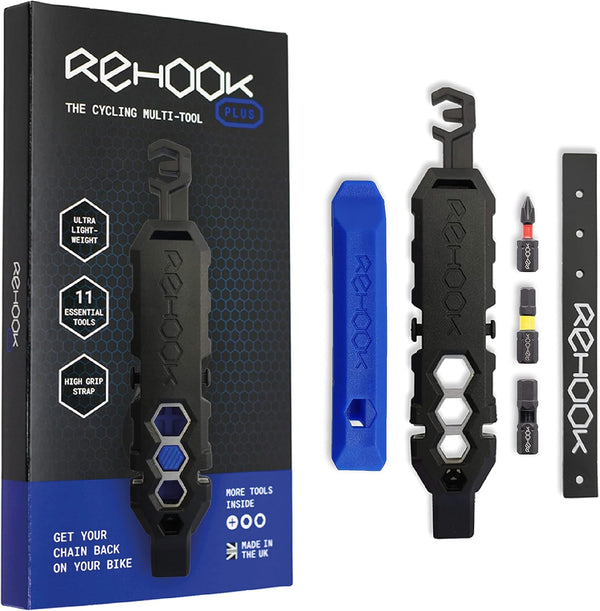 Rehook PLUS Lightweight Bike Multi Tool for Cyclists, Includes Tyre Levers, Spoke Keys, Chain Tool, Wrench, Hex,