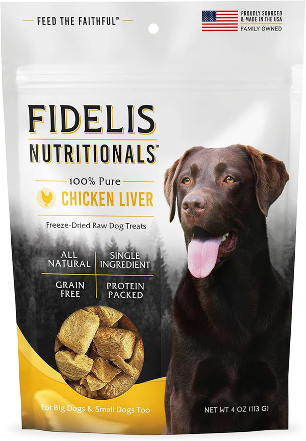 FIDELIS Freeze Dried Dog Treats for Large & Small Dogs, Made with USA Raw Chicken Liver - 4 oz