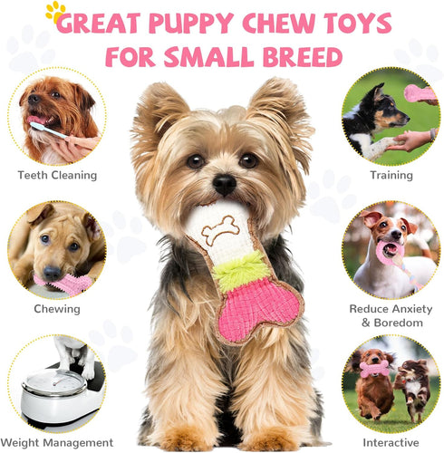 BAEJMJK 6 Pack Puppy Teething Toys, Pink Small Breed Chew Toys with Rope, Soft Rubber Set