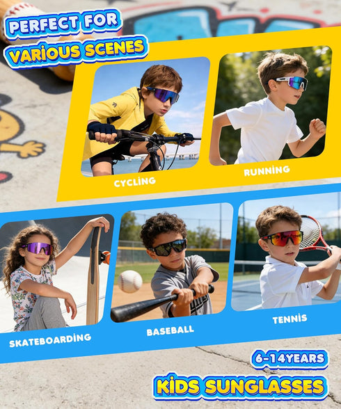 UV400 6-14 KALIYADI Kids-Sunglasses Toddler-Sunglasses Boys-Girls Youth-Sport-Sun-Glasses: Baseball Running Protection
