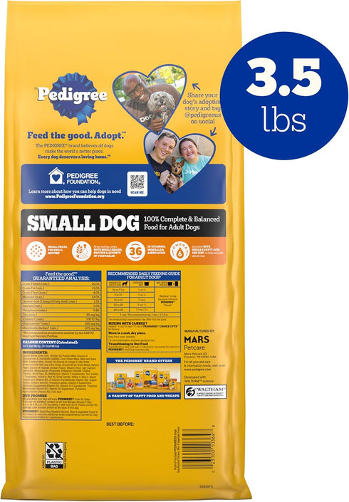 Pedigree Complete Nutrition Adult Small Dog Dry Food, Roasted Chicken, Rice & Vegetable Flavor, 3.5 lb. Bag