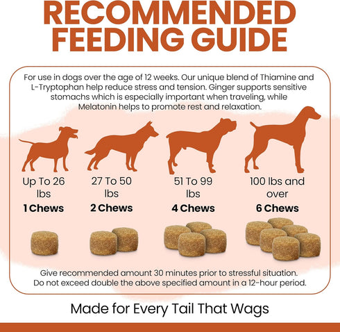 30 Calming Chews for Dogs - Peanut Butter Melatonin Dog Sleep Aid & Calming Dog Treats with Thiamine, L-Tryptophan