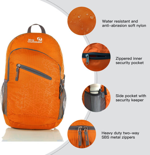 Outlander Packable Lightweight Travel Hiking Daypack, Orange