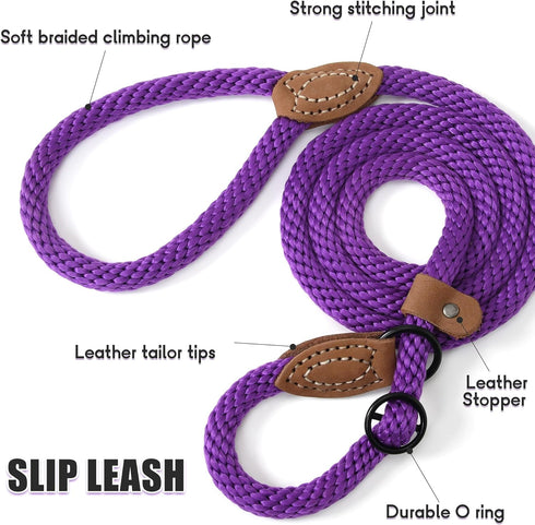Mile High Life Slip Leads for Dogs, Heavy Duty Dog Training Leash, 4 Feet No Pull Slip Leashes with Leather Tip