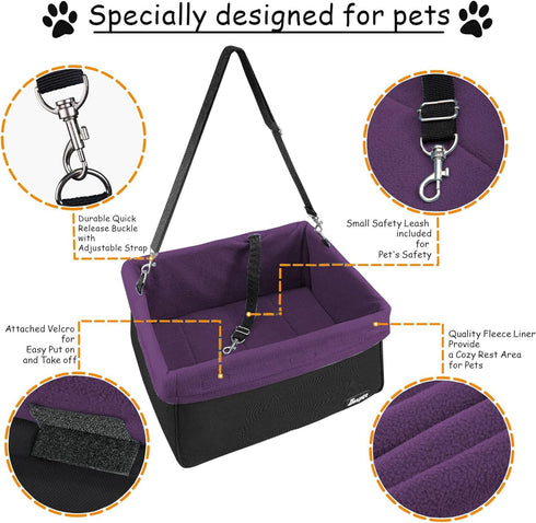 24lbs (Purple-16 13" 9" JESPET & GOOPAWS Dog Booster Seats for Cars, Portable Dog Car Seat Travel Carrier with Seat