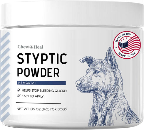 Chew + Heal Labs Styptic Powder for Dogs, Cats, and Other Animals - .5 oz Quick Stop Bleeding Powder for Minor Cuts and