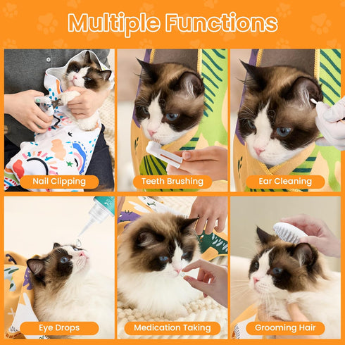 27.6'' Cat Grooming Wrap for Cutting Nails Self-Adhesive Soft Polyester Fabric Swaddle Wrap for Cats Anti-Scratch