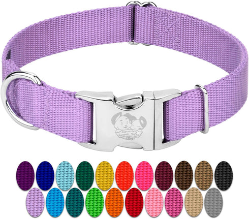 Country Brook Petz Premium Nylon Dog Collar with Metal Buckle for Small Medium Large Breeds (Large, 1 Inch, Lavender)
