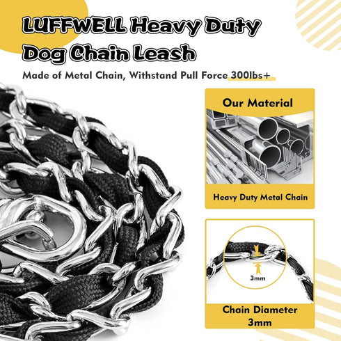 Chew Proof Chain Dog Leash, Heavy Duty Metal Chain and Nylon Rope with Padded Handle for Medium Large Dogs Training