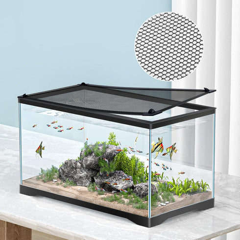 DIY Fish Tank Lid Cover with Fresh Air Netting, Adjustable Size Max 37''X18'', Prevent Fish from Jumping