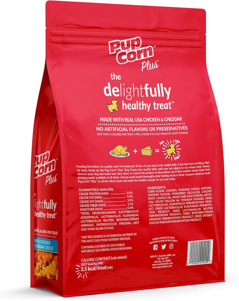 Plus - Puffed Dog Treats with Preiotics and Probiotics - Chicken & Cheddar Cheese, (8oz)