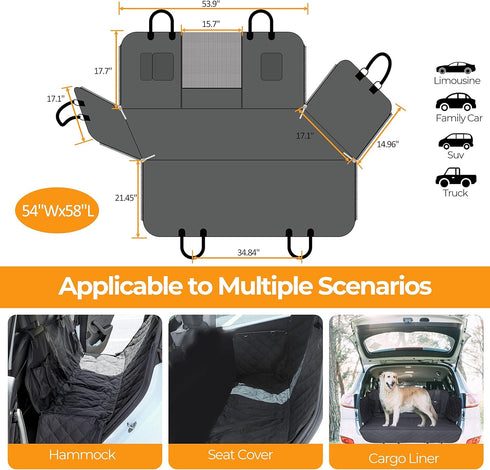 Simple Deluxe Dog Car Seat Cover for Back Seat, Waterproof Hammock with 3 Pockets, Scratchproof & Nonslip Pet Protector
