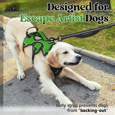 rabbitgoo Escape Proof Dog Harness, Reflective No Pull Vest, Soft Padded, Adjustable, Large, Green