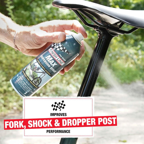 9 oz Finish Line Max Suspension Spray for Bicycles Lubricant for Forks, Shocks, and Dropper Posts Restores Fork