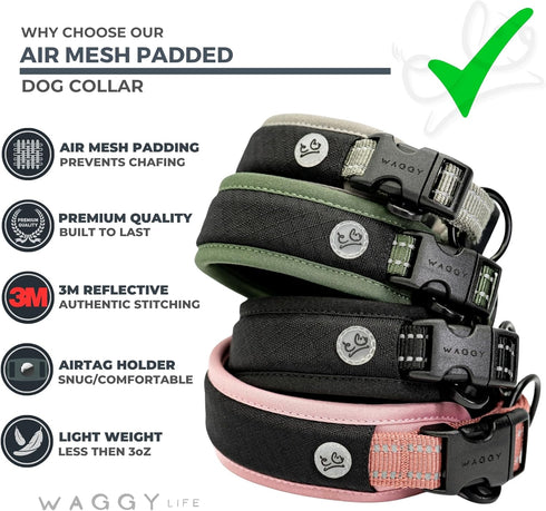 Airtag Dog Collar, Premium Holder with Adjustable Heavy Duty 3M Reflective No Chafing Ultra Soft Air Mesh for Small