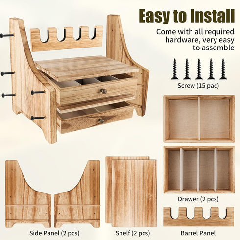 Hossmily Holder,4-Slot Pistol Rack for Gun Safe Real Wood Handgun Rack Handgun Pistol Holder and Rustic Gun Rack