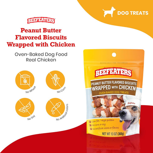 Beefeaters Peanut Butter Biscuits Wrapped with Chicken Dog Treat, 13oz