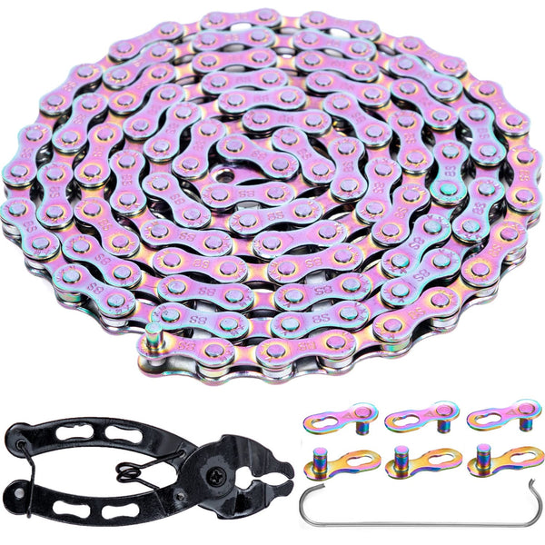 YBEKI Bike Chain, 6/7/8/9/10/11 Speed Bicycle Chain, 1/2 x 11/128 Inch, 116 Links, Multicolour