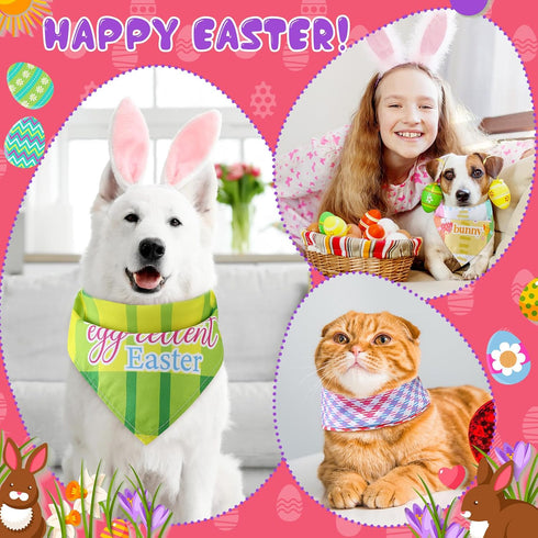 100 Sweetude Pcs Easter Plaid Dog Bandanas Bulk with Sayings Easter PET Scarf Bibs Adjustable Washable Kerchief Holiday