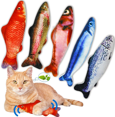 5Pcs Plush Catnip Fish Toy, Cat Chew Toy with Bell Inside for Interactive Kitty Chew Toys, Cat Teething Exercise