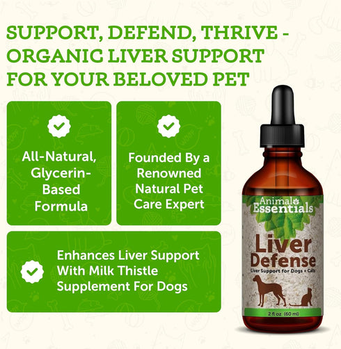 Animal Essentials Liver Defense for Dogs & Cats, Liquid Supplement for Liver Support, 2 Fl Oz
