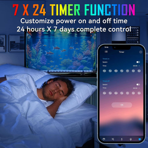 POZANKI 16 12 19'' Smart App-Controlled RGB LED Aquarium Light with Million Colors & Dynamic Effects, Underwater Fish