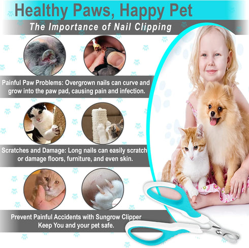 SunGrow Dog Nail Trimmer - Professional Paw Grooming and Nail Care for Small and Medium Dogs, Cat Claw Clipper