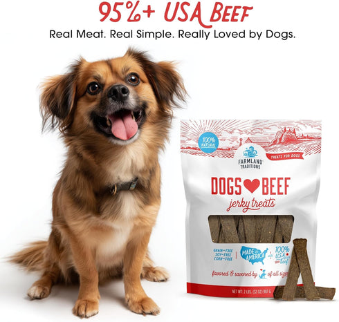 Farmland 2 (Pack 1) Traditions Dogs Love Beef Jerky Dog Treats, All Natural, Grain-Free, High Protein Training Treats