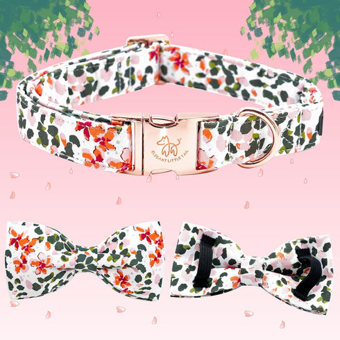 Elegant Little Tail Dog Collar with Bowtie, Adjustable Spring Flower Cute Pink Pet Collar Gift for X-Small Dogs