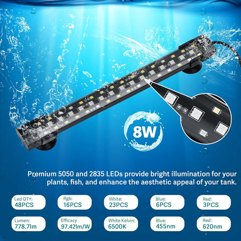 hygger 24/7 Mode Submersible Aquarium LED Light, Full Spectrum Hidden Fish Tank Light with Adjustable Timer