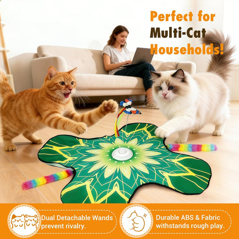 Paleclouds 3-in-1 3 Hide and Seek Cat Toy Mat, Interactive Cat Toys for Indoor Cats with Fluttering Butterfly & Moving
