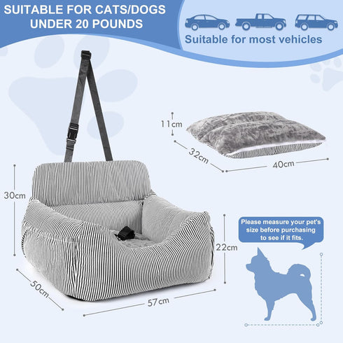 Dog Car Seat for Small Dogs, Pet Booster Seat with Clip-On Safety Leash and Storage Pockets, Washable Travel Dog Car