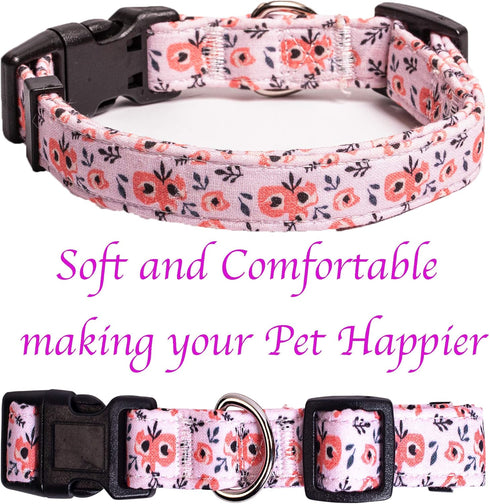 Dog Collar for Small Medium & Large Dogs - Designer Patterns on Adjustable, Strong and Durable Floral Collar