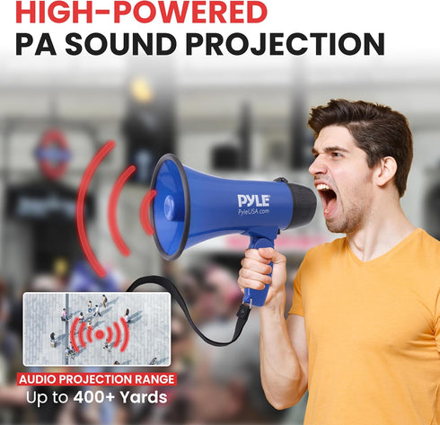 Pyle PMP21BL Portable Megaphone Speaker Bullhorn - Compact, Battery Operated with 20 Watt Power, Microphone, Blue