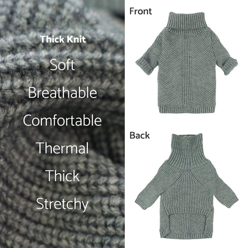 Fitwarm Dog Turtleneck Sweater - Thermal Knitted Pet Coat for Small Dogs, Cat Apparel, Heather Grey, Large