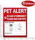 Pet Alert Safety Fire Rescue Sticker - 4 Pack, In Case of Fire Notify Rescue Personnel to Save Pets