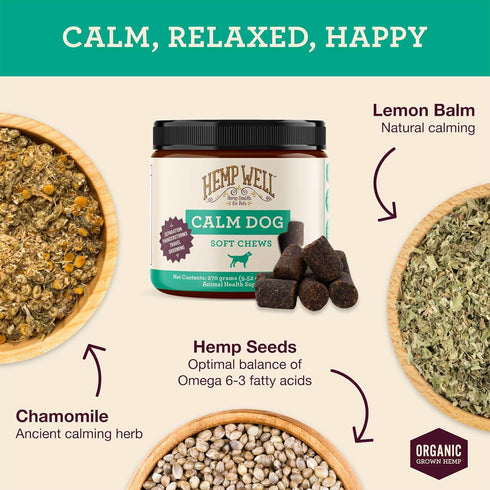8 Hemp Well Calm Dog Soft Chews: Organic Hemp Infused with Melatonin - Calming Chews for Separation, Thunderstorms
