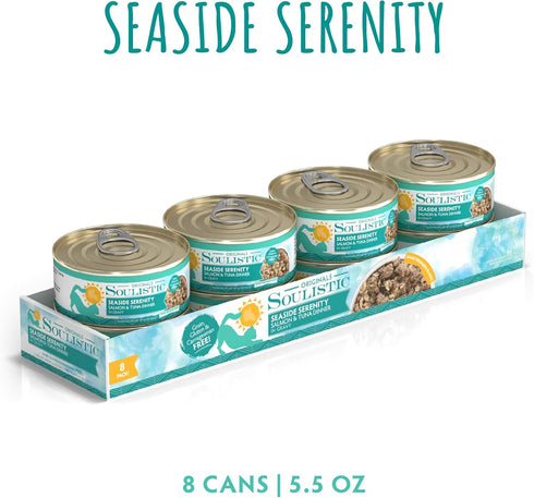 5.5oz Pack 8 Soulistic Originals, Seaside Serenity Salmon and Tuna Dinner in Gravy, Can