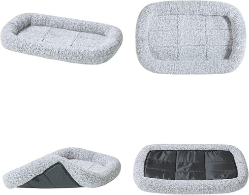 Friends Forever Bolster Dog Crate Mat - 30 Inch Washable Dog Crate Pad in Nova Grey