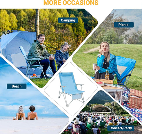 BBQ,300 LBS #WEJOY High Back Beach Chairs Portable Low Folding Beach Chair for Adults with Armrest,Headrest for Outdoor