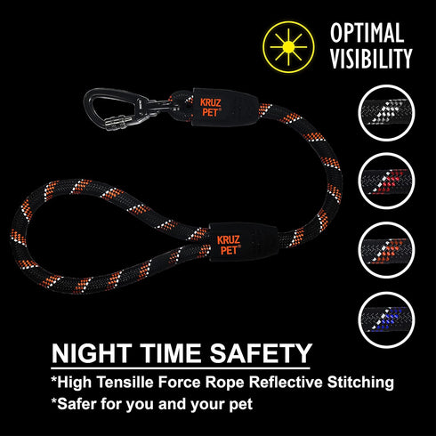 Kruz Short Traffic Leash - KZROPE5020-03L, Heavy-Duty Reflective Dog Rope for Walking and Training (Red)