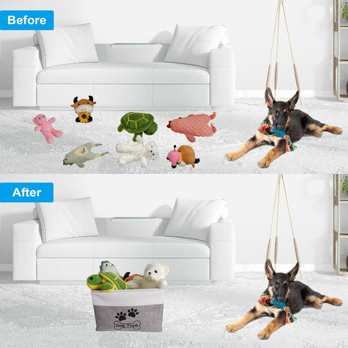 Dog Toy Basket | Collapsible Toy Box with Handles | Foldable Dog Toy Bin for Pet Accessories