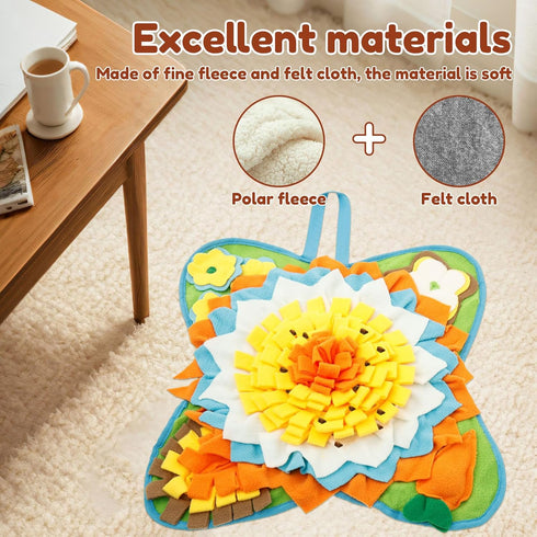 Kandishiex 23.62 23.62 inch Snuffle Mat for Dogs Cats Rabbits, Plush Fabric Flower Shape Slow Eating Mat with Anti-Slip