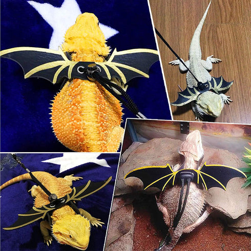 KUDES Adjustable Bearded Dragon Leather Harness Leash, S/M/L 3 Chest Pack with Cool Wings for Small Pet Animals