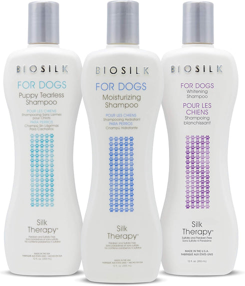 BioSilk for Dogs Silk Therapy Whitening Shampoo, Best Brightening Dog Shampoo for White Dogs, 12 Oz, Pack of 2
