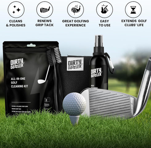 Golf Club Cleaning Kit - Includes Groove Cleaner Tool, Golf Club Cleaner Brush, Towel, and Spray